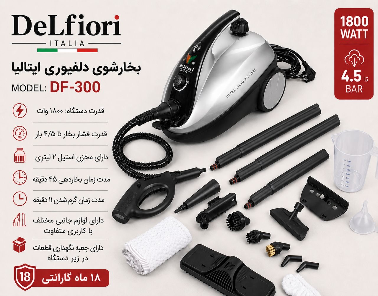 بخارشوی همه کاره دلفیوری ایتالیا مدل DF300
